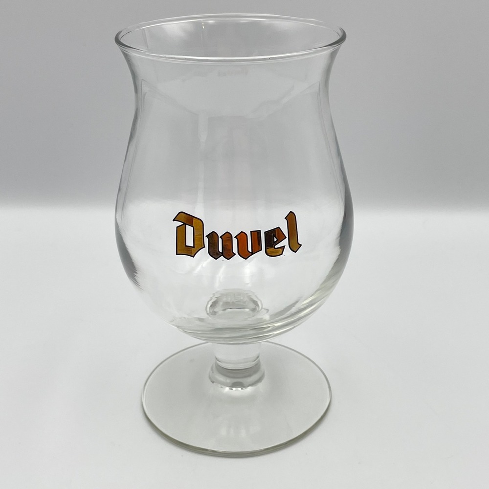 Duvel Belgian Beer Tulip Goblet Glass Gold Logo Stemmed 6.5"